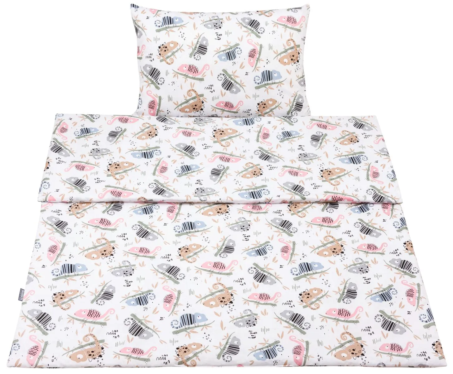 Baumwoll-Kleinkinder-Bettwäsche 2-teiliges Set mit Füllung, Kinder-Bettdecke 135×100 cm und Kissen 60×40 cm, chameleon habits