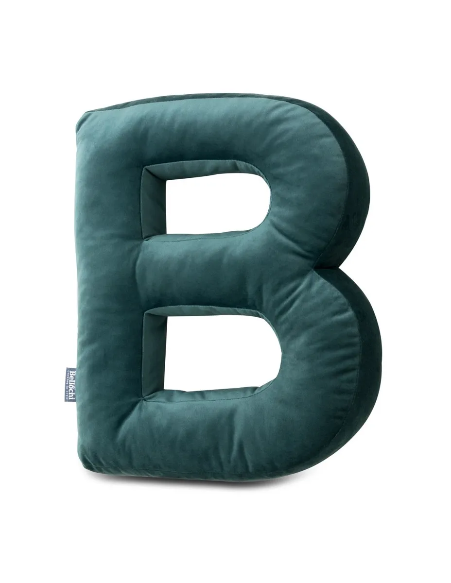 Dekoratives samtartiges Buchstabenkissen B in dunkelgrün